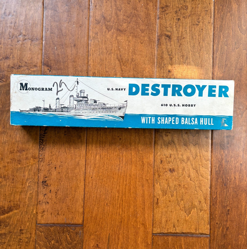 Vtg 1945 Monogram U.S. USS Navy Destroyer Hobby 610 Balsa Model Kit Boxed B2